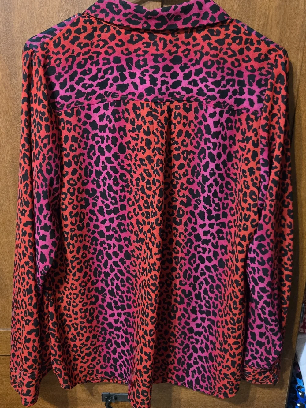 Lane Bryant Red and Pink Leopard Print Button-Down Top - Picture 2 of 5
